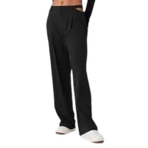 Alo Yoga Mid-Rise Showdown Trouser in Black Hip Cutout Wide Leg Pants XS NWT